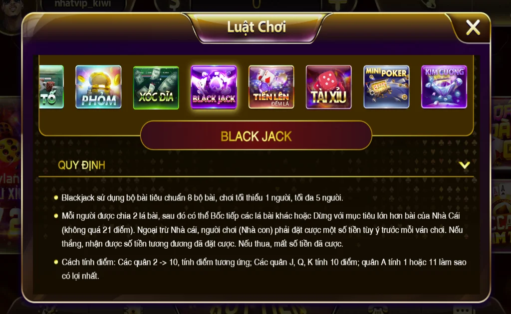 Cách chơi BlackJack 21 casino tại nhatvip